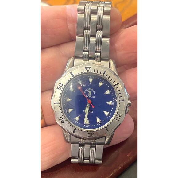 Men's 40mm Silver Tone Hollywood Polo Country Club Watch - Picture 1 of 4